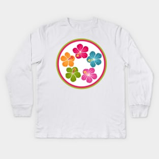 Hand Drawn Hibiscus Flower Wreath Emblem Kids Long Sleeve T-Shirt